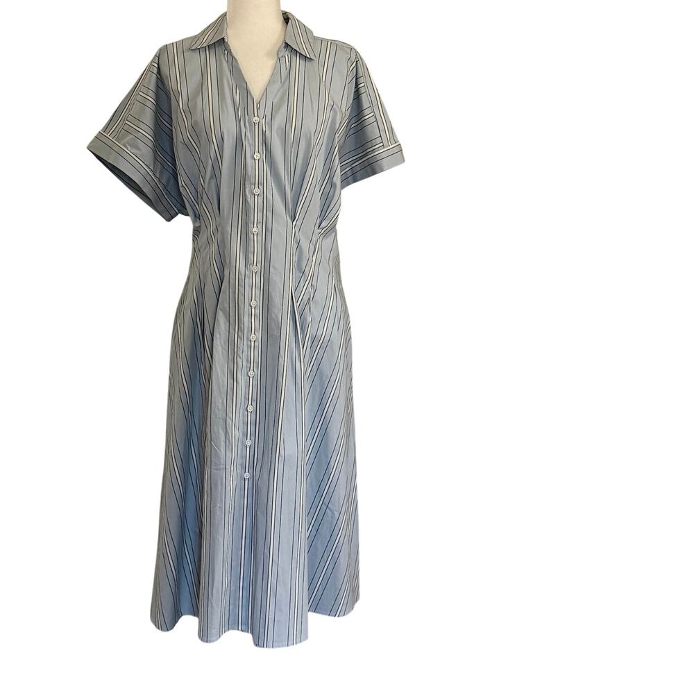 NWT Ava & Viv 1X fit & flare short sleeve dress blue white stripes good pockets!